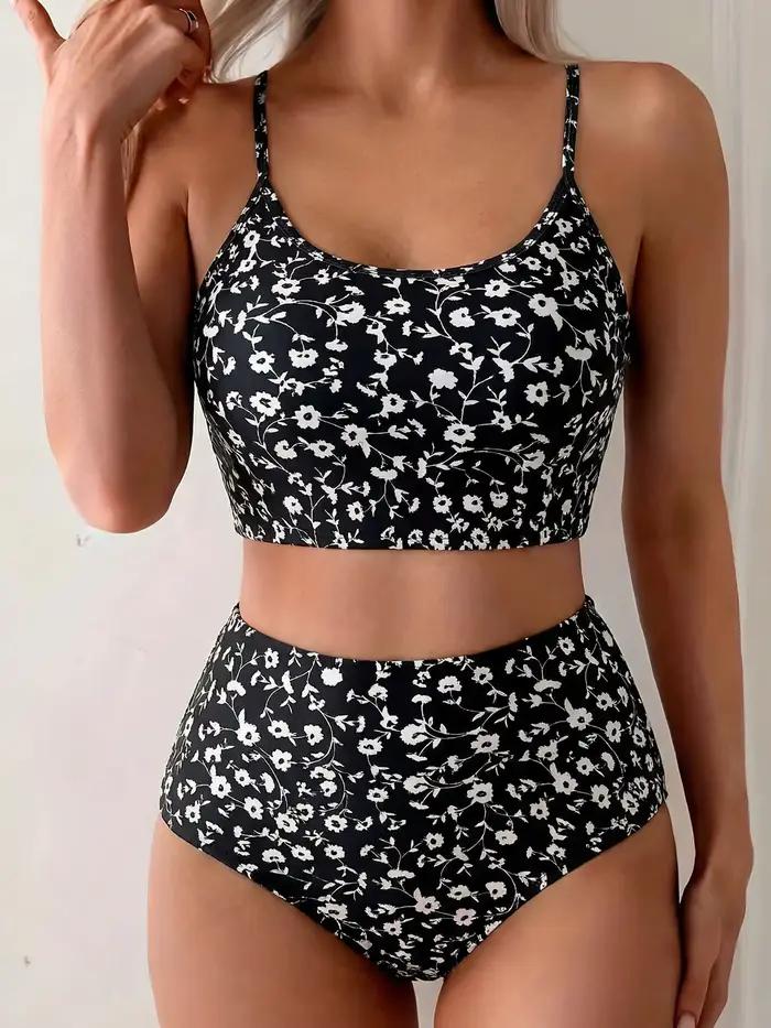 Ensemble de bikini bohème à imprimé floral, maillot de bain deux pièces taille haute pour femme, bre