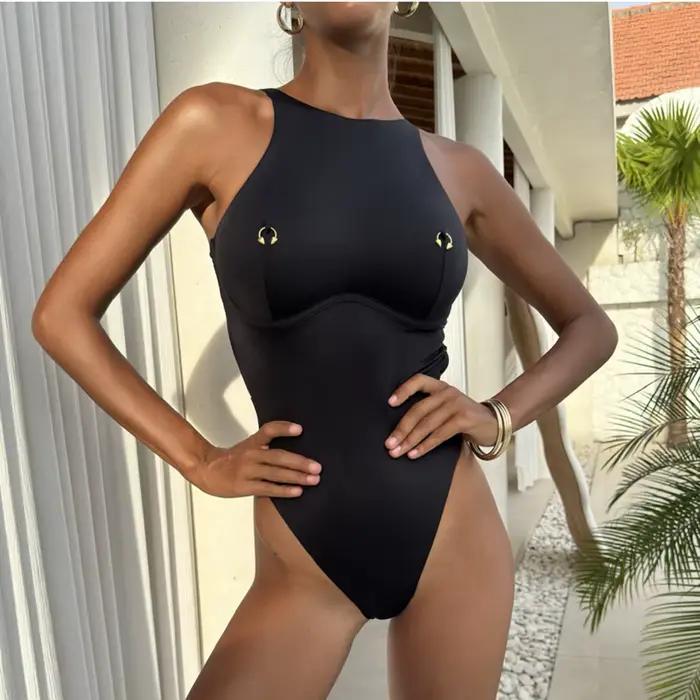 String 2025 Sexy femmes une pièce maillot de bain maillots de bain femme solide taille haute Monokin