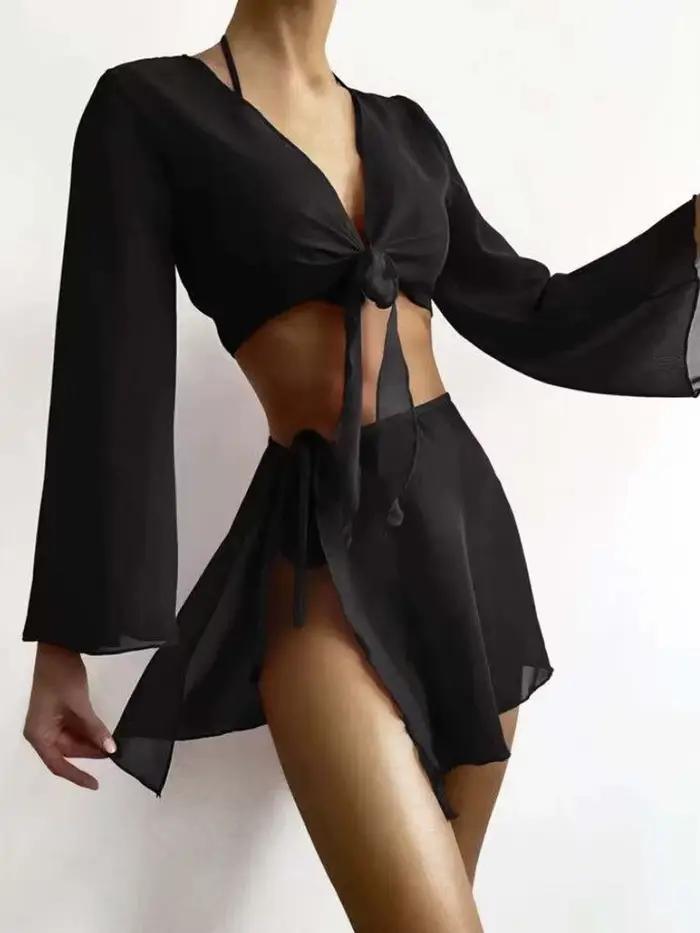 Ensemble de 4 bikinis string 2026 pour femmes avec haut et robe, maillot de bain noir, maillot de ba