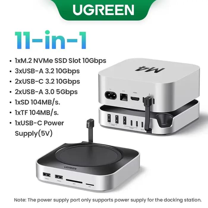 UGREEN USB HUB Station d'accueil pour Mac Mini M4 M4 Pro M.2 NVMe SSD 8 to Max 10Gbps Ports USB-A & 