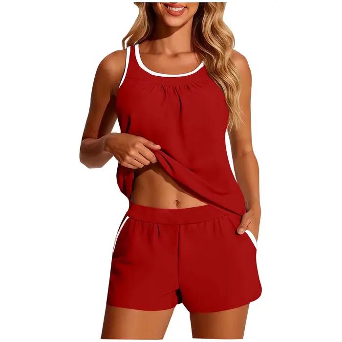 Nouvel ensemble de maillot de bain deux pièces ample pour femme 2026, style gilet couleur unie avec 