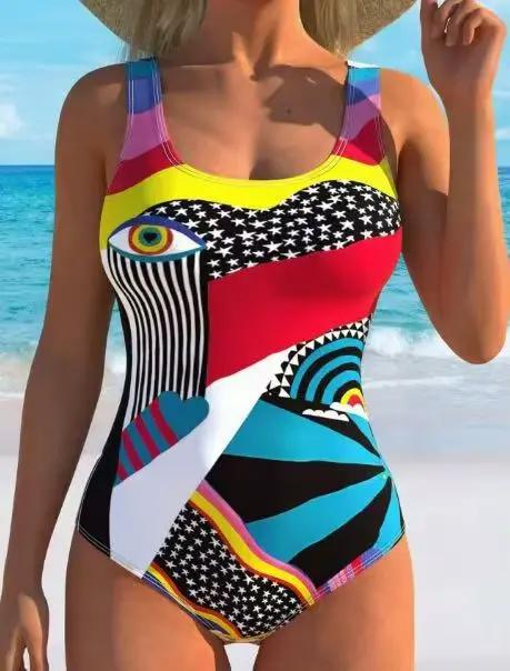 Nouvelle collection 2026 : Maillot de bain une pièce imprimé abstrait pour femme, bretelle unique, s