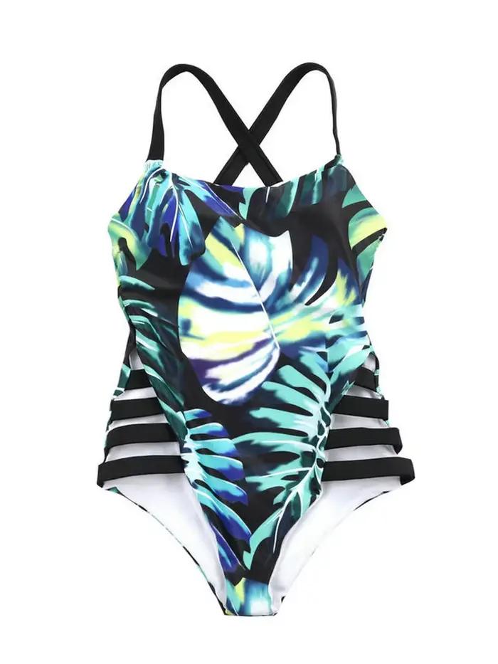 Maillot De bain une pièce vert imprimé, ajouré sur le côté, Sexy, vêtements De plage pour femmes, ma