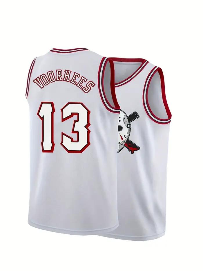 Maillot de basketball - Base blanche, numéro bleu, sans manches, design premium, vêtements d'équipe 