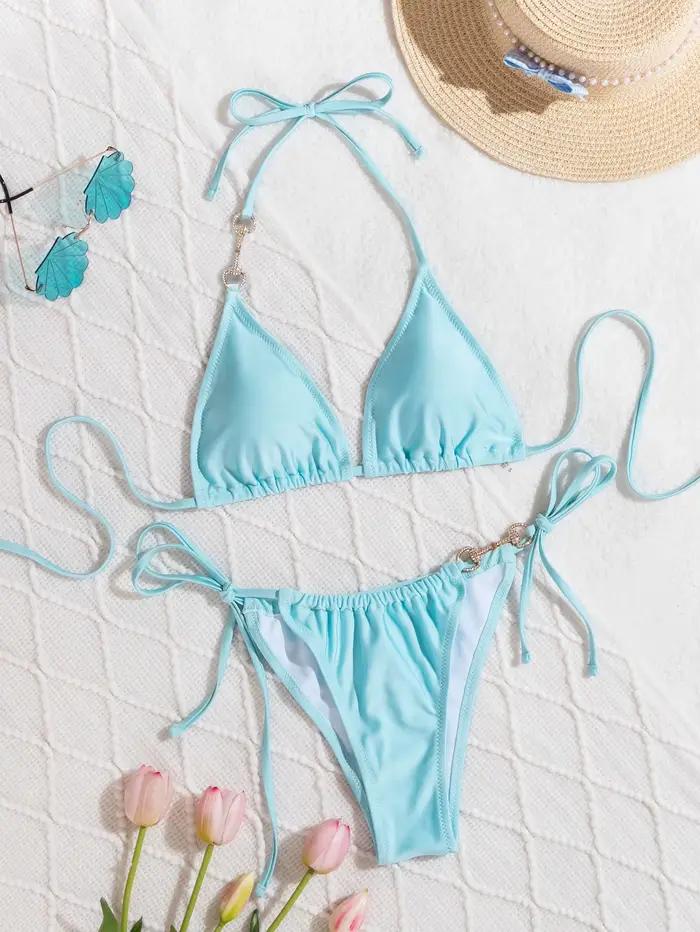 Femmes maillots de bain Sexy Bikini réglable maillot de bain féminin Bikinis ensemble solide maillot