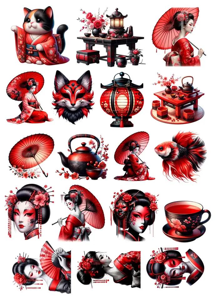 18 autocollants mignons de geisha japonaise pour journaux DIY, agendas, décorations d'ordinateurs po
