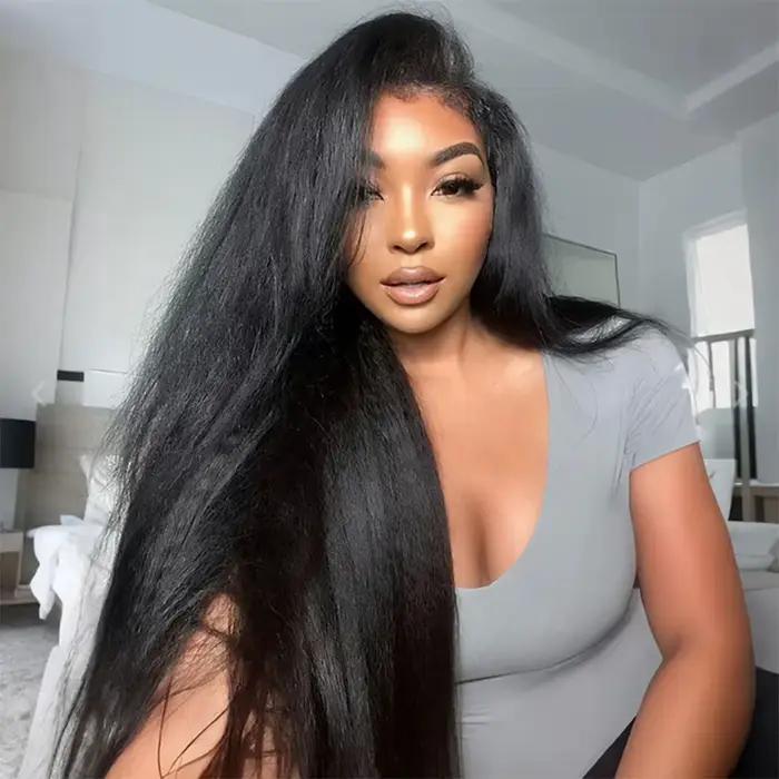 Demi-perruque droite crépue cheveux humains sans colle perruque cheveux humains prêt à porter 3 en 1