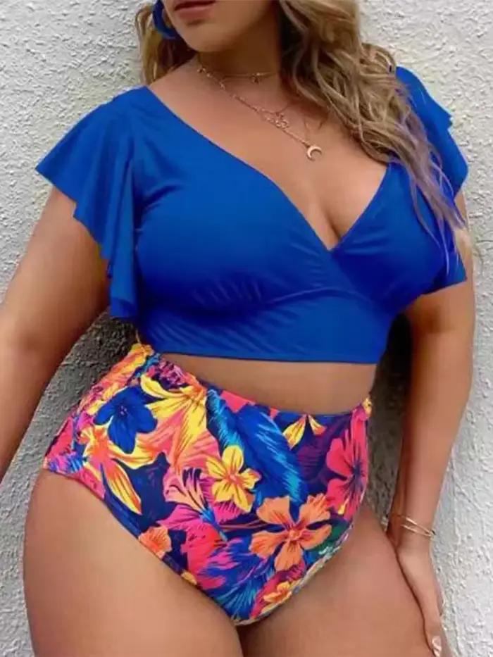 Grande taille Bikini taille haute à volants ensemble Bikini Sexy volants maillot de bain Bikini femm
