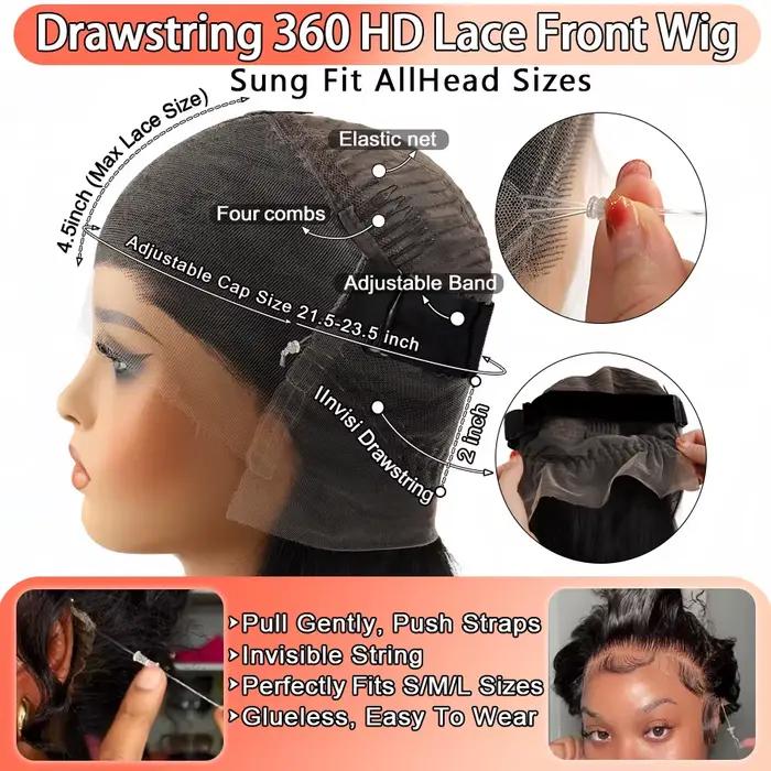 Yaki Straight Invisi-Proximity Wstring 360 HD Lace Frmetals Human Hair Wigs, Glueless Lace Front Wig