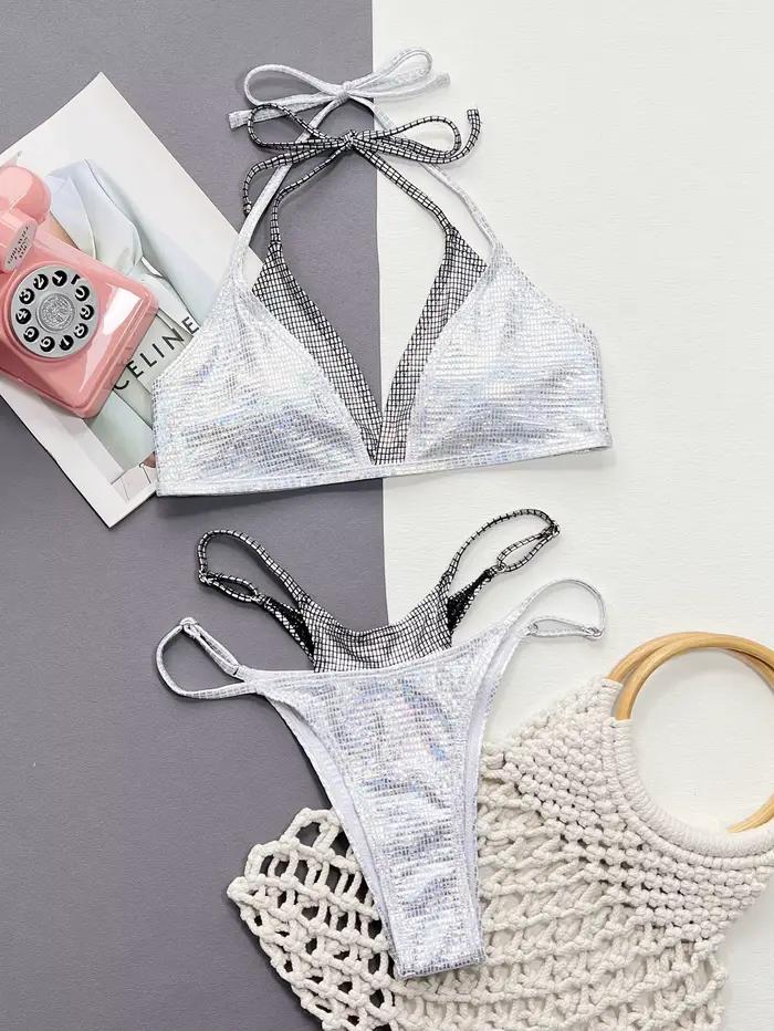Femmes deux pièces maillot de bain Sexy Bikini Bling maillots de bain féminin Bikinis ensemble femme