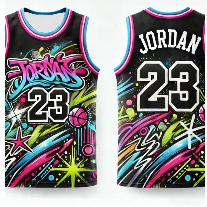 Nouveautés 2025 : Maillot de basketball Jordan style graffiti hip-hop pour hommes et femmes, débarde