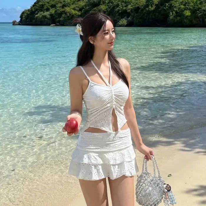 Maillot de bain de style coréen tendance pour femme, taille haute, pour petites poitrines, bikini sé