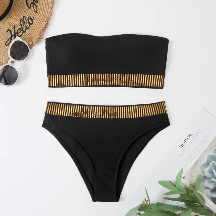 Sexy Bandeau taille haute Bikini 2025 femmes Triangle maillot de bain point détail maillots de bain 