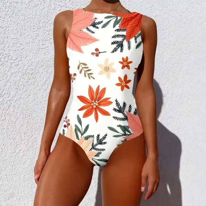 Maillot de bain une pièce coloré petites fleurs motif imprimé décontracté feuille maillots de bain p