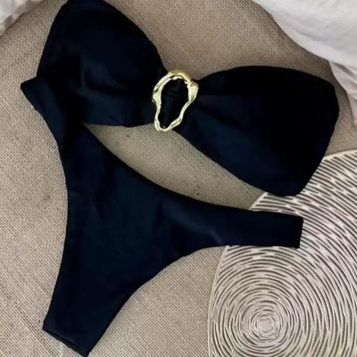 Ensemble bikini bandeau push-up sexy pour femme, maillot de bain brésilien string pour femme, collec