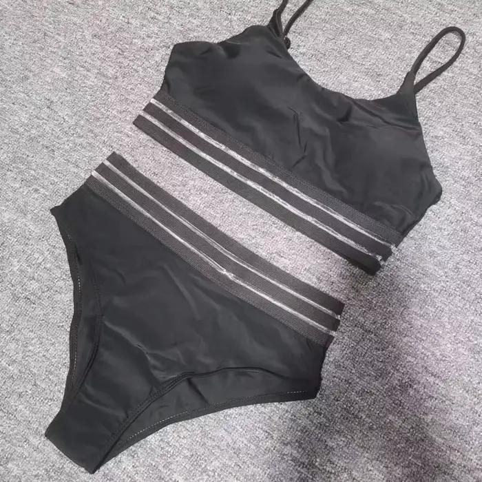 Maillot de bain noir à bretelles pour femmes, Bikini, petite poitrine fendue, sources chaudes europé