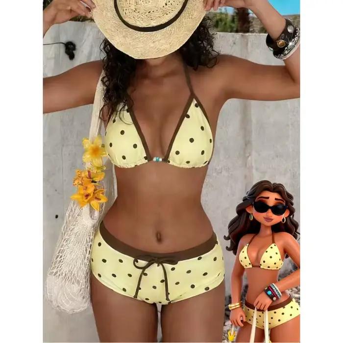 Nouveau Maillot de Bain Femme 2026 à Pois, Halter, Lacets, Nœud Papillon, Imprimé, Tenue de Plage Es