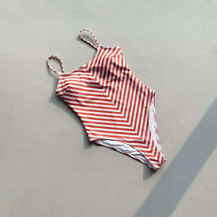 Vintage rouge rayé une pièce maillot de bain 2026 été Push Up rembourré dos nu Bikini plage maillot 
