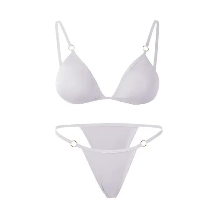 Maillot de bain deux pièces sexy pour femmes, bikini fendu avec sangle en métal décoré, style brésil
