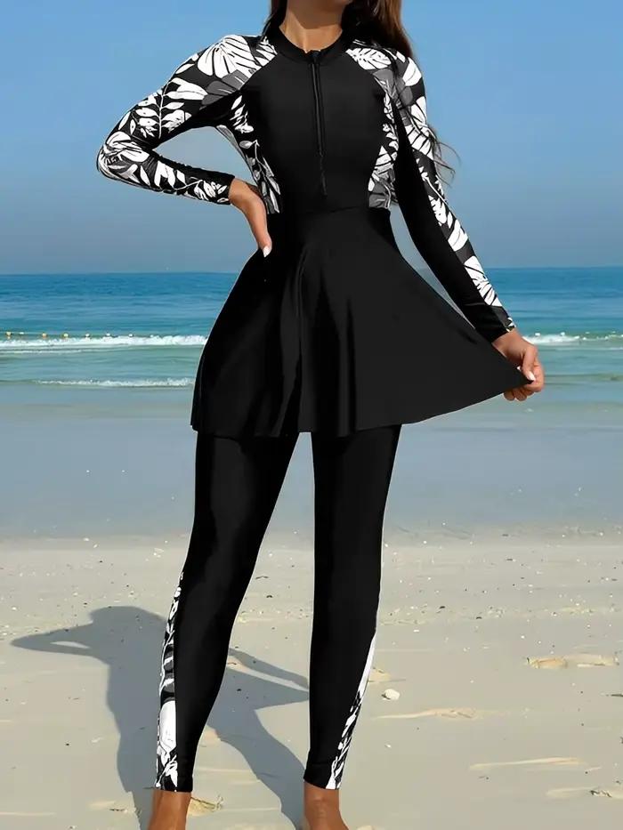 Maillot de bain à manches longues pour femme 2026, robe de plage et pantalon, maillot de bain imprim