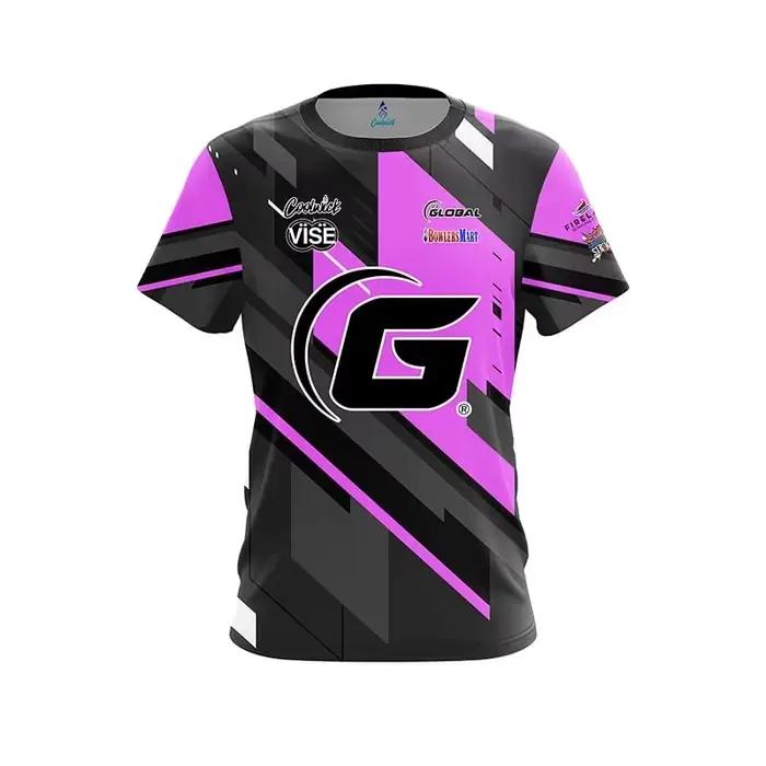 Maillot de bowling à imprimé géométrique noir et rose, T-shirt de sport respirant à séchage rapide p