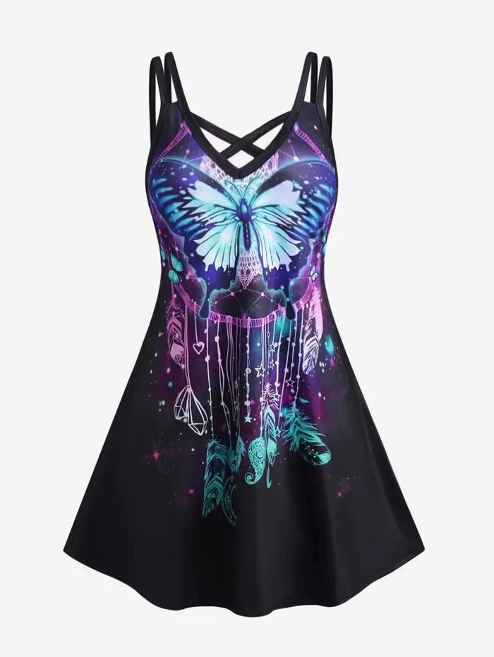ROSEGAL-Vestidos graphiques grande taille pour femmes, courbe, imprimé papillon 3D, croisé, doux, ét