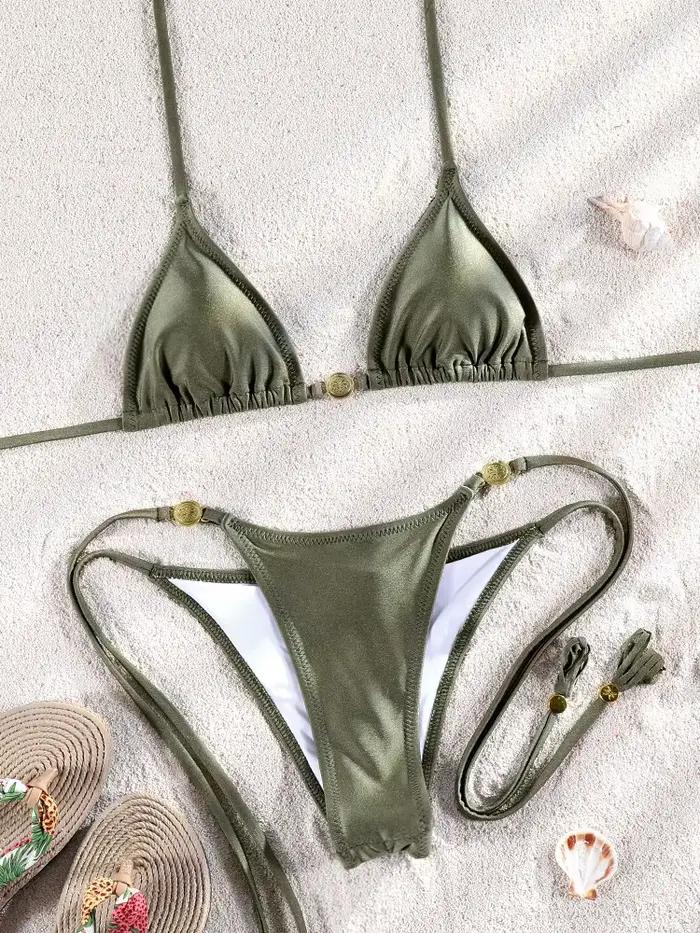 Maillots de bain à coupe haute, Bikini vert, Maillot de bain halter, Bikinis string, Maillots de bai