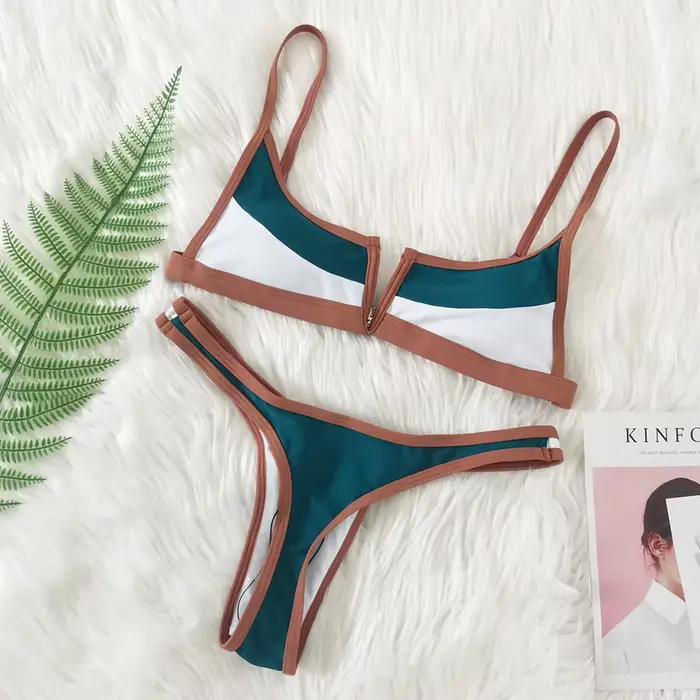 Maillot de bain sexy deux pièces pour femme, coupe haute en V, ensemble bikini