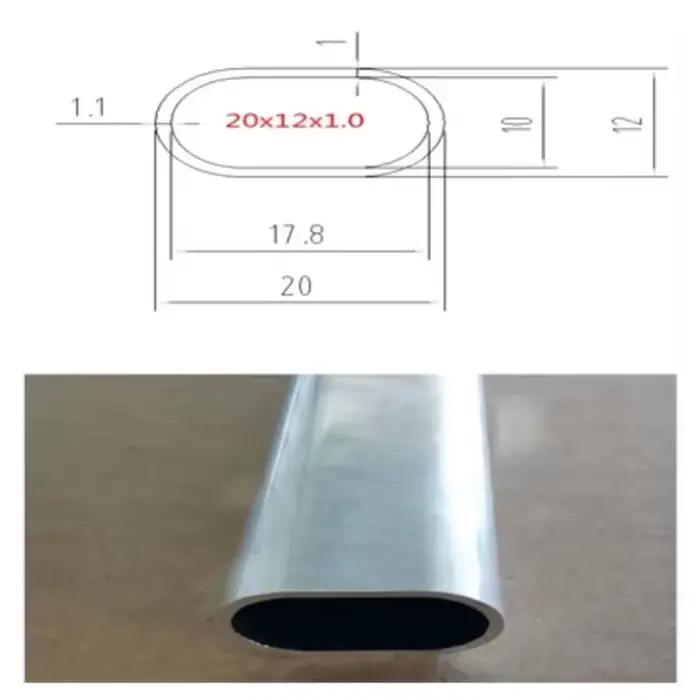 Tuyau ovale en aluminium de toutes tailles, cadre de tube elliptique plat creux en alliage d'alumini