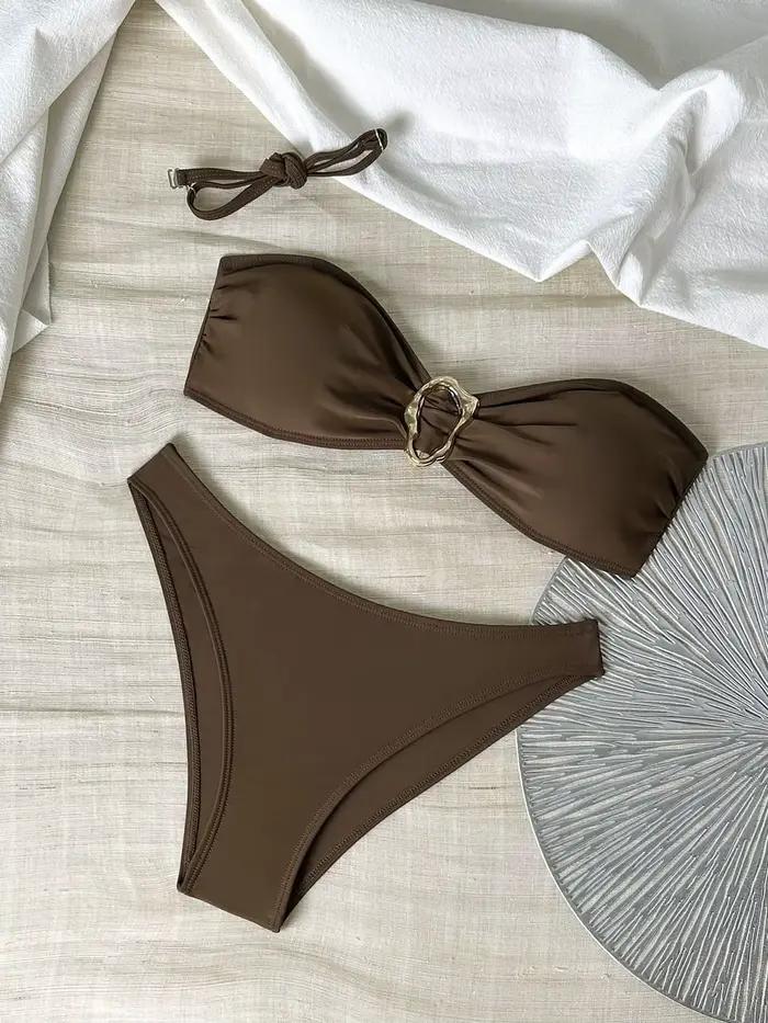 2026 Maillots de bain bandeau pour femme, rembourrés, rayés ou unis, sexy, tenues de plage