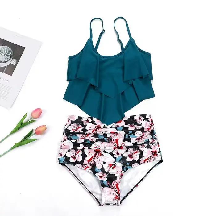 Maillot de bain séduisant élégant noir Double volants maillot de bain dos nu amovible rembourré Biki