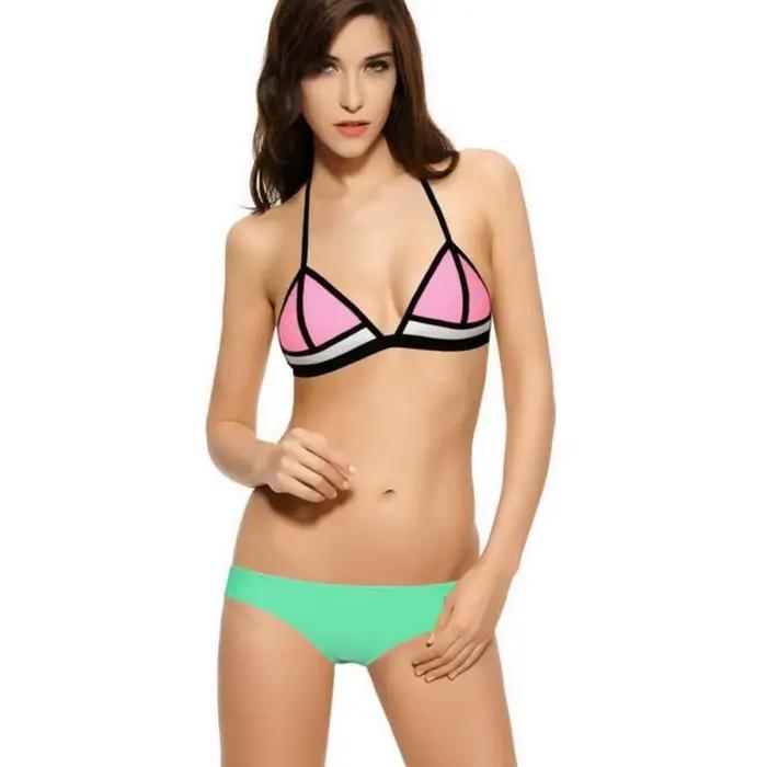 Maillot de bain bikini deux pièces pour femme avec haut triangle et bordure