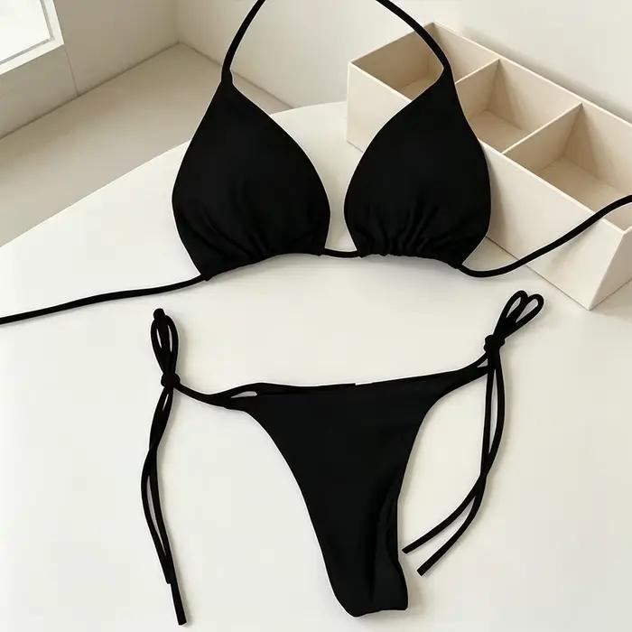 Ensemble bikini triangle à nouer 2 pièces pour femme, maillot de bain string à nouer sur les côtés, 
