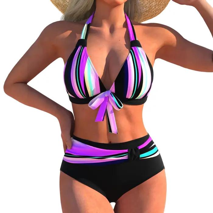 Ensemble de bikini sexy, mode estivale, maillot de bain à pois et rayures colorées pour la plage et 