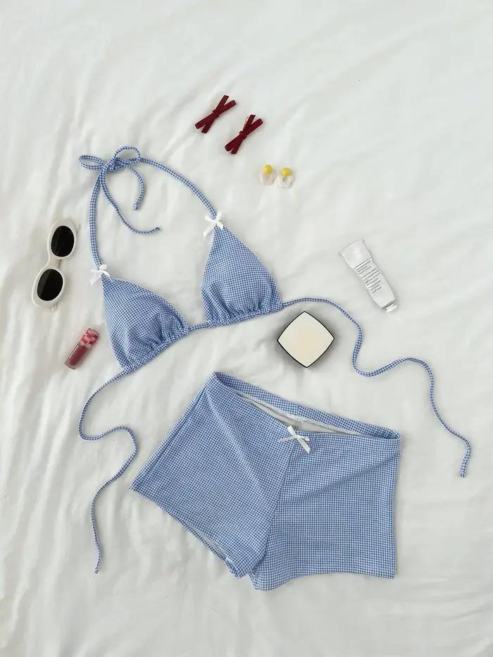 Maillot de bain tankini à carreaux 2026 pour femme, ensemble deux pièces push-up pour la plage et la