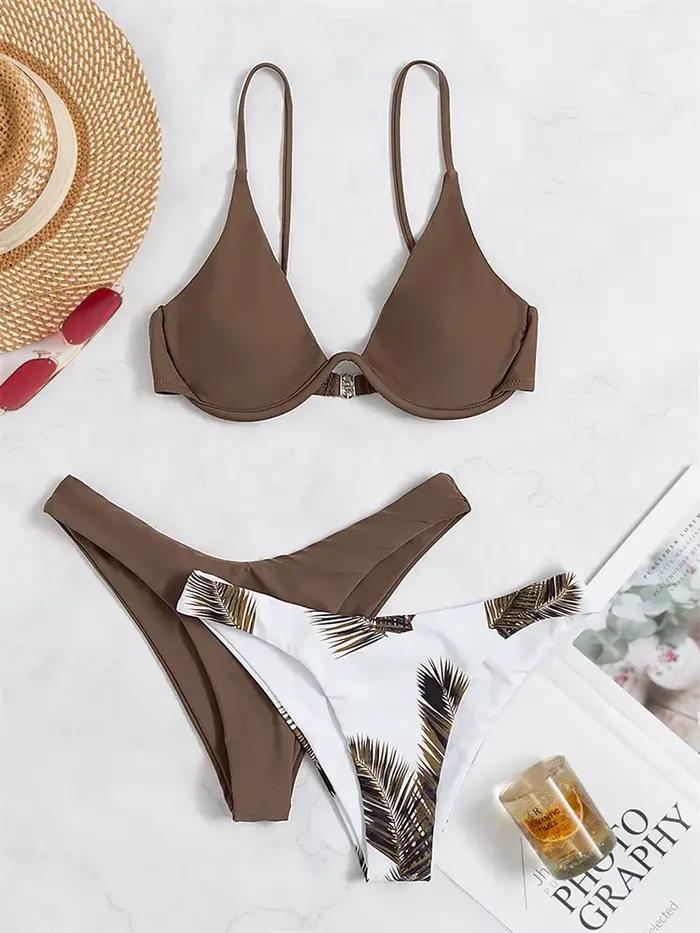 Bikini femmes maillot de bain 2026 nouveau solide imprimé fronde Bikinis ensemble Sexy string maillo