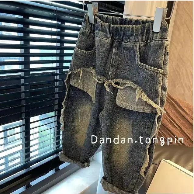 Jeans droits décontractés pour enfants, pantalons pour garçons et filles, vêtements d'extérieur pour