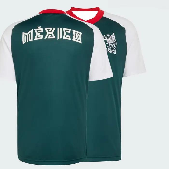 Maillot de football Mexique pour homme, vert et blanc, manches raglan, avec emblème de l'aigle FMF, 