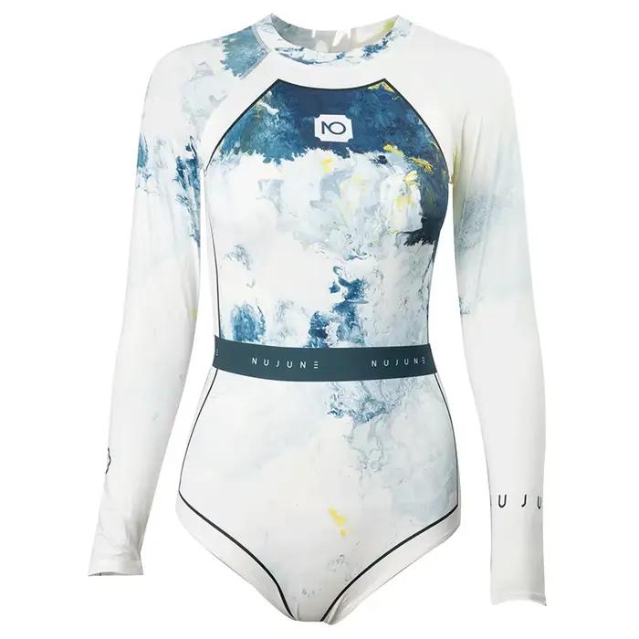 Aux- june-Maillot de bain une pièce imprimé pour femme, taille haute, manches longues, élastique, gr