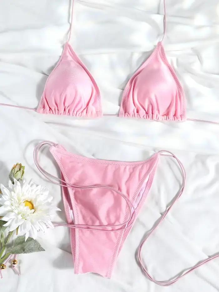 Bikini String Rose, Maillot de Bain Triangle 2026, Maillot de Bain Bandage, Maillot de Bain Échancré