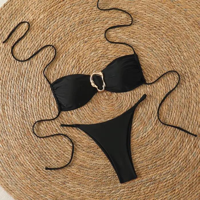 Ensemble de bikini string pour femmes, vêtements de plage tendance, maillot de bain triangle sexy, m
