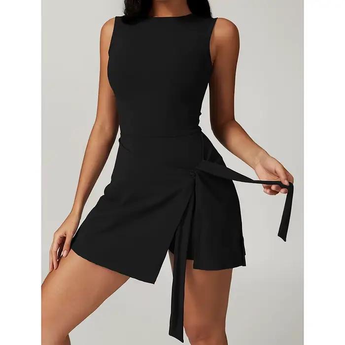 Faux deux pièces robe de bain femmes sans manches ventre contrôle côté pansement une pièce maillot d