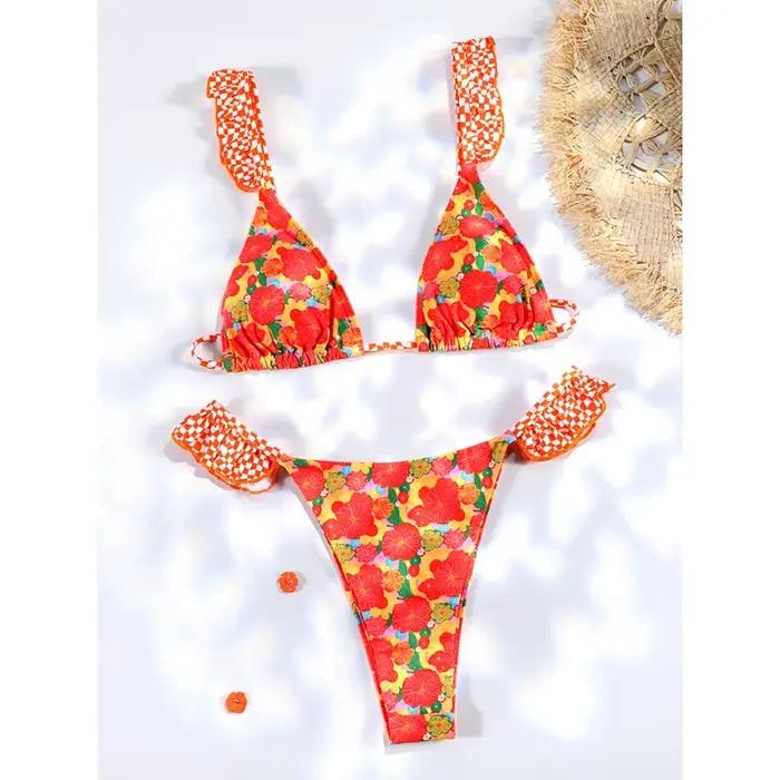 Ensemble de bikinis imprimés Rinabe pour femme, maillot de bain bandeau, string sexy, vêtements de p