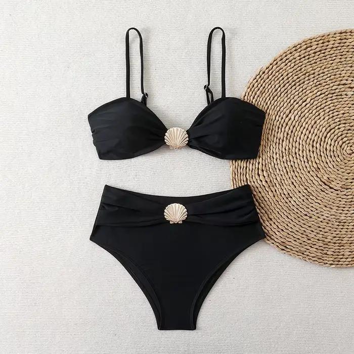 Bikini taille haute pour femmes, maillot de bain deux pièces, bandeau, vêtements de bain pour femmes