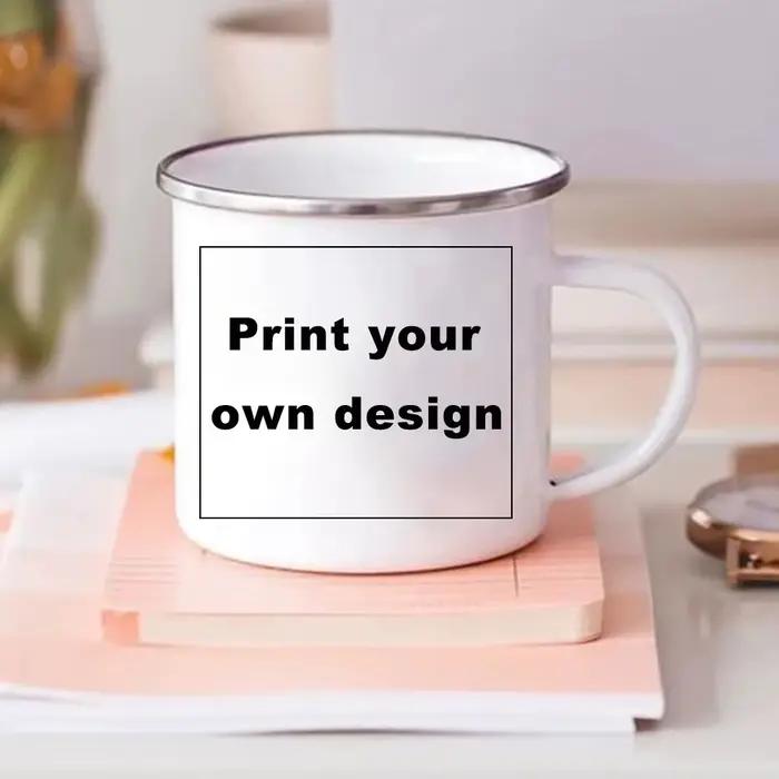 Tasse en émail à impression rose personnalisée, tasse à bière classique, verres à café, tasse à thé 