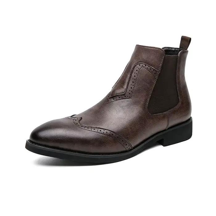 Mayba Mode Tendance Cuir Hommes Bottes Automne Hiver Rétro Rinçage Bottes Slip On Casual Chaussures 