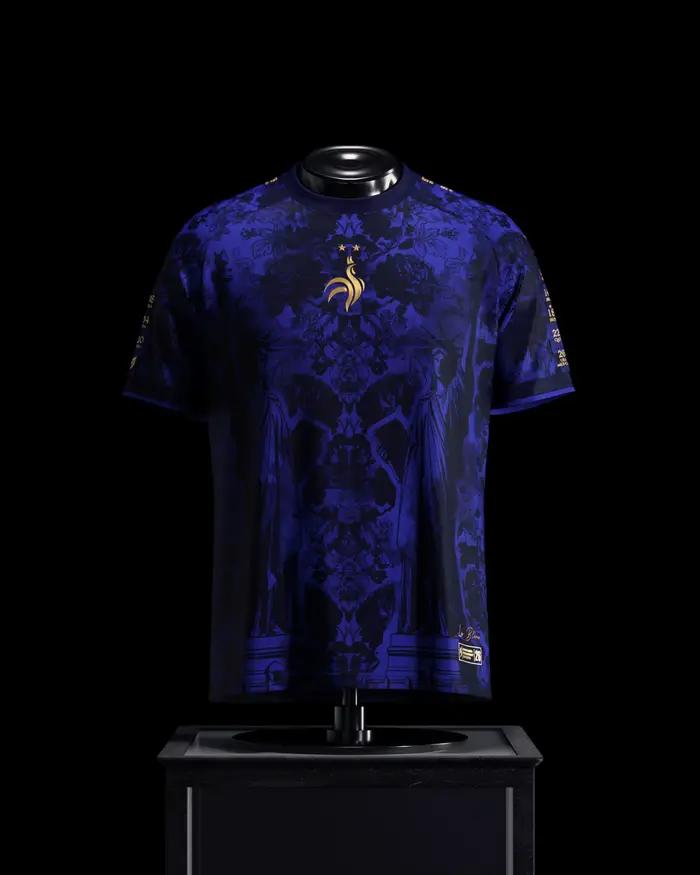 Maillot de football imprimé en 3D, concept créatif français, pour événements sportifs mondiaux, mail