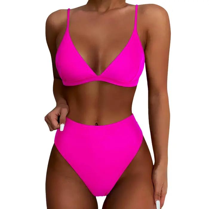 Ensemble bikini taille haute pour femme, maillot de bain deux pièces sexy push-up, style vintage, te