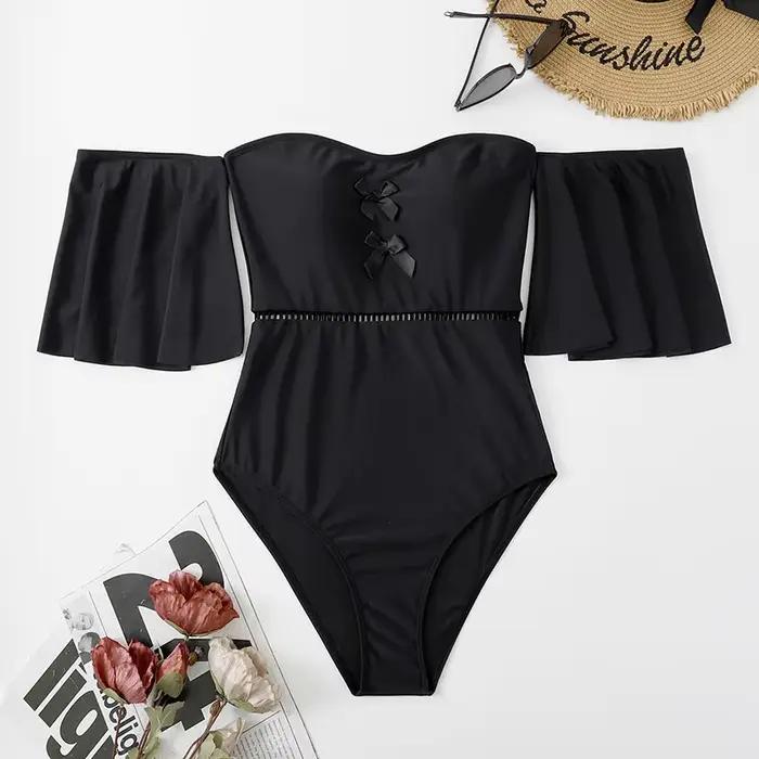 Maillot de bain une pièce uni à volants pour femme, sexy, sans bretelles, dos nu, bandeau, monokini,
