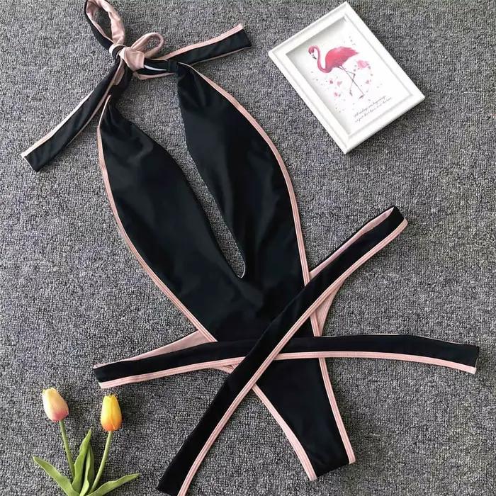 Maillot de bain une pièce sexy vert néon pour femme 2026, coupe haute, dos nu, style halter, monokin